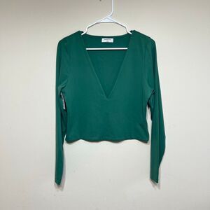 Aritzia Babaton Green V Neck Body Contour Top XL NEW